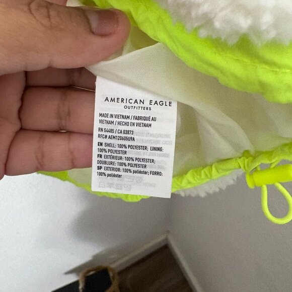 American Eagle Pullover Snap Front White Fleece Neon Trim Oversize Size Large - Picture 5 of 7